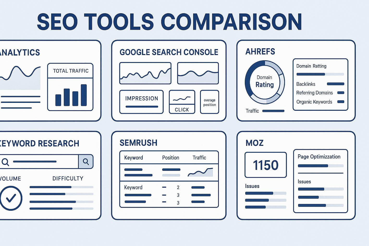 Comprehensive SEO Tools Comparison Dashboard